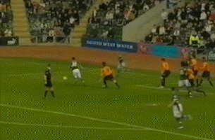 Pericard dummies as Aljofree moves to the egde of the area